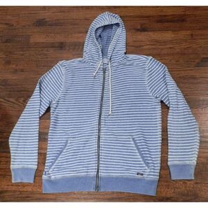 Faherty Indigo Blue Striped Full Zip Hoodie Jacket Men's Size Large